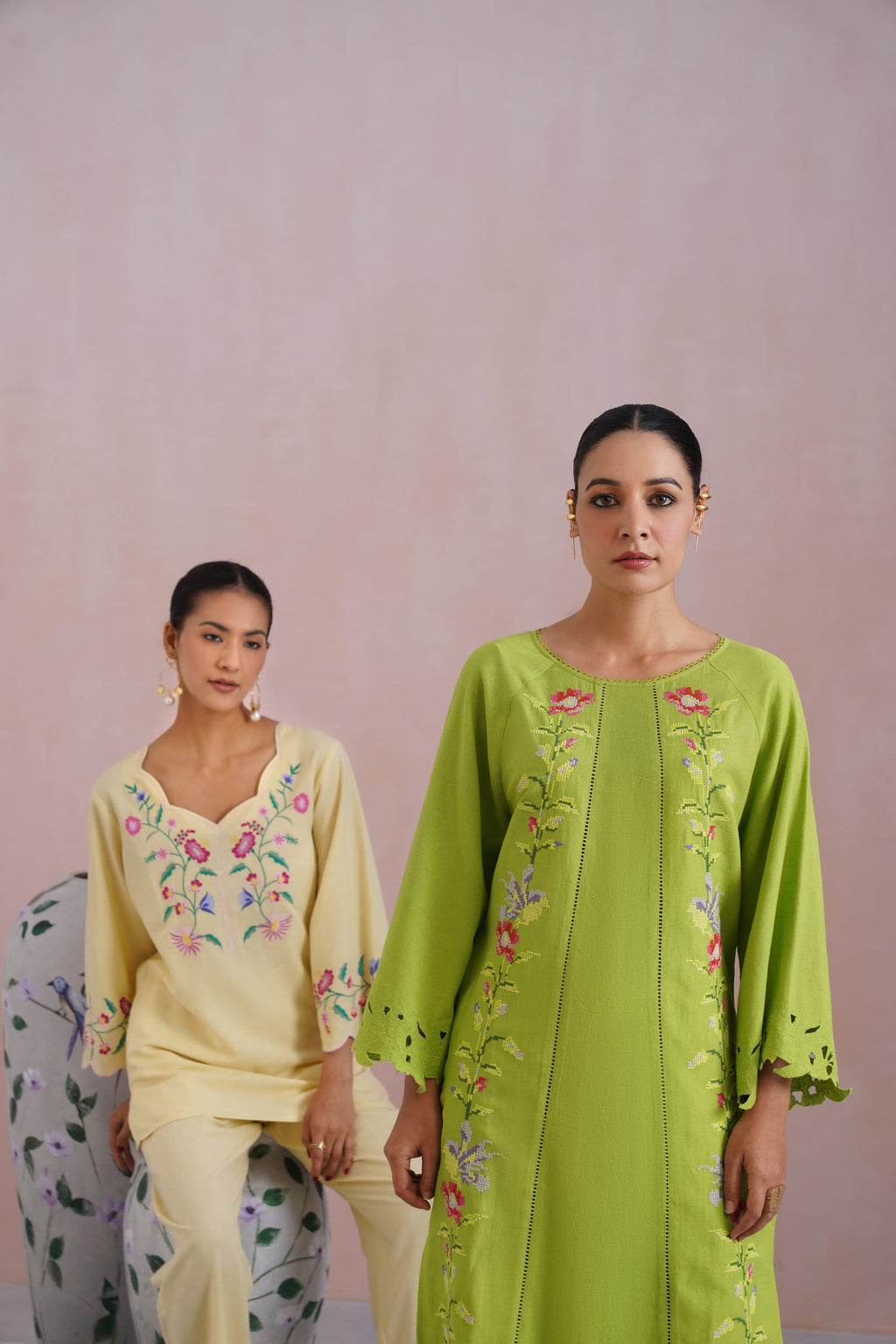 Butter Yellow Linen Blend Embroidered Co-Ord Set