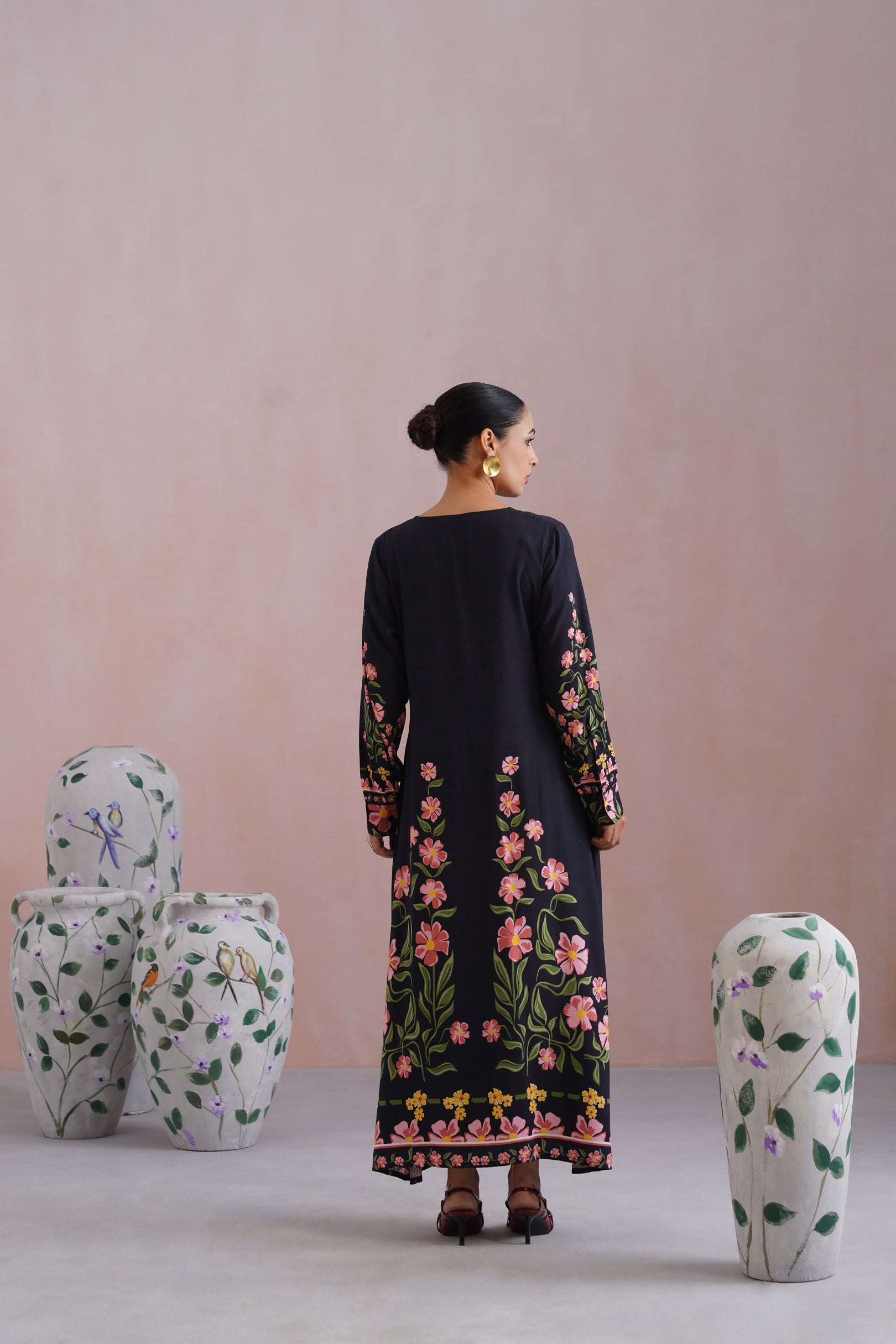 Black Floral Digital Printed Maxi Dress