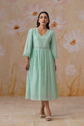 Mint Green Broderie Flared Midi Dress