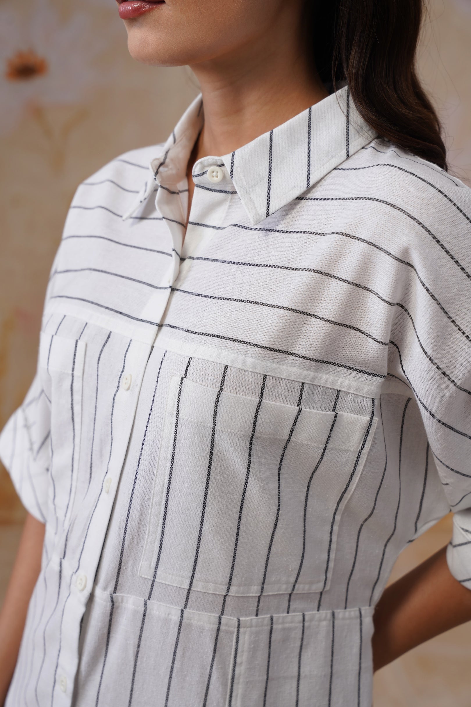 Cotton Yarn Dyed Stripe Midi Shirt Dress