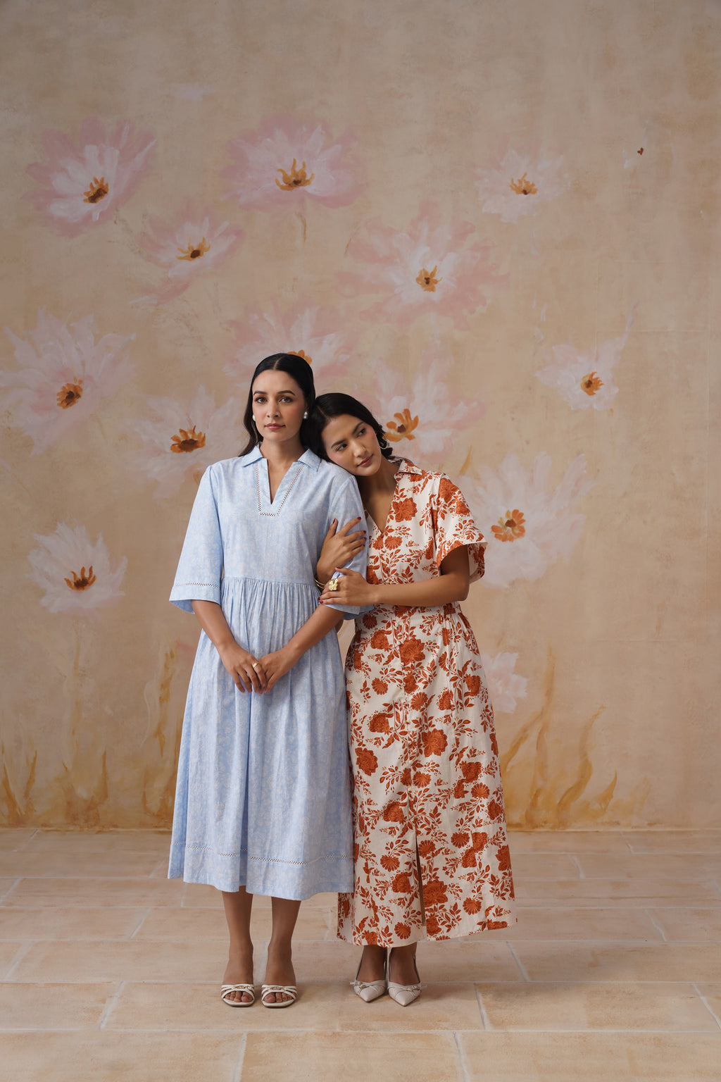 Orange Floral Cotton Maxi Dress