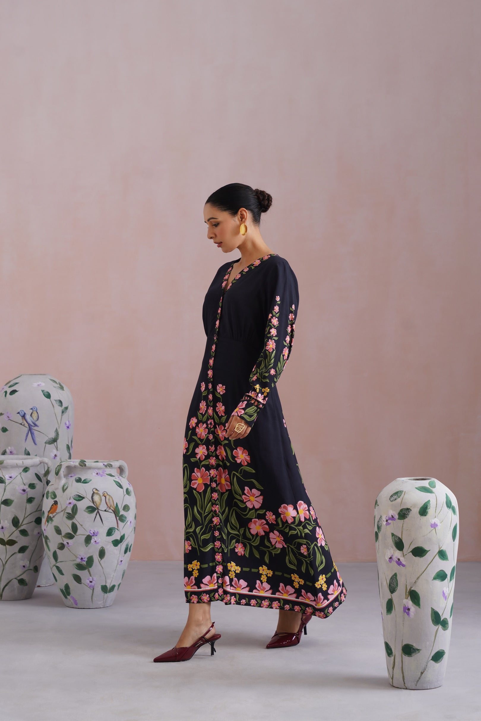 Black Floral Digital Printed Maxi Dress