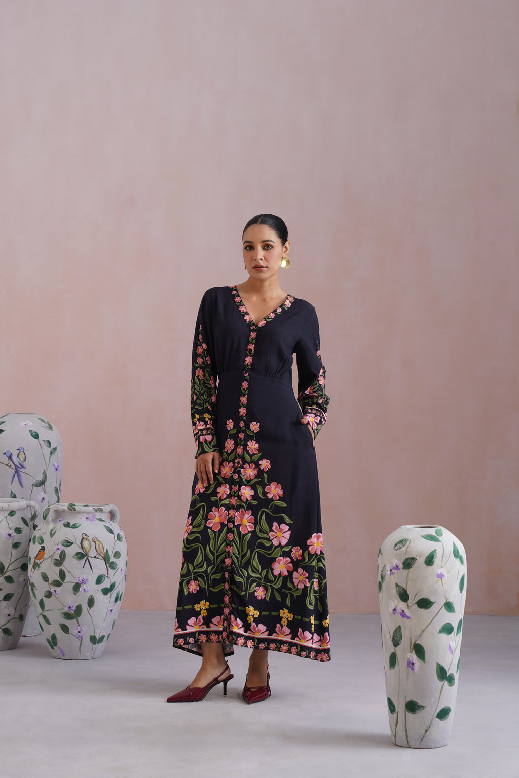 Black Floral Digital Printed Maxi Dress