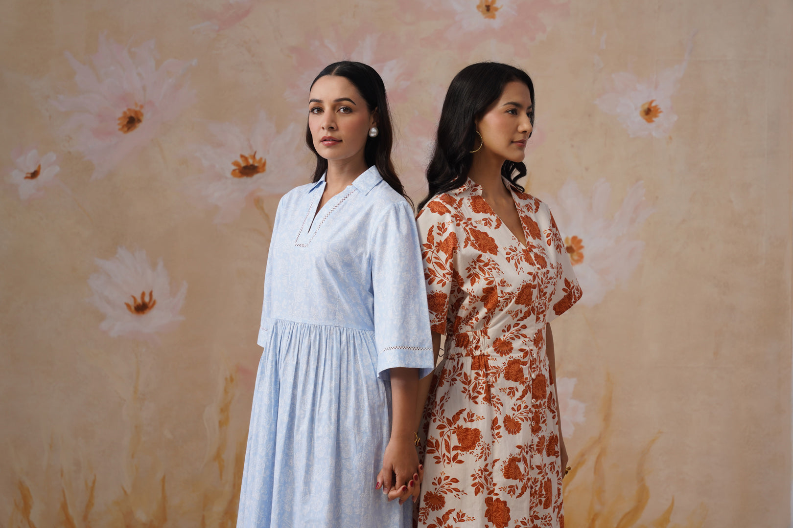 Orange Floral Cotton Maxi Dress