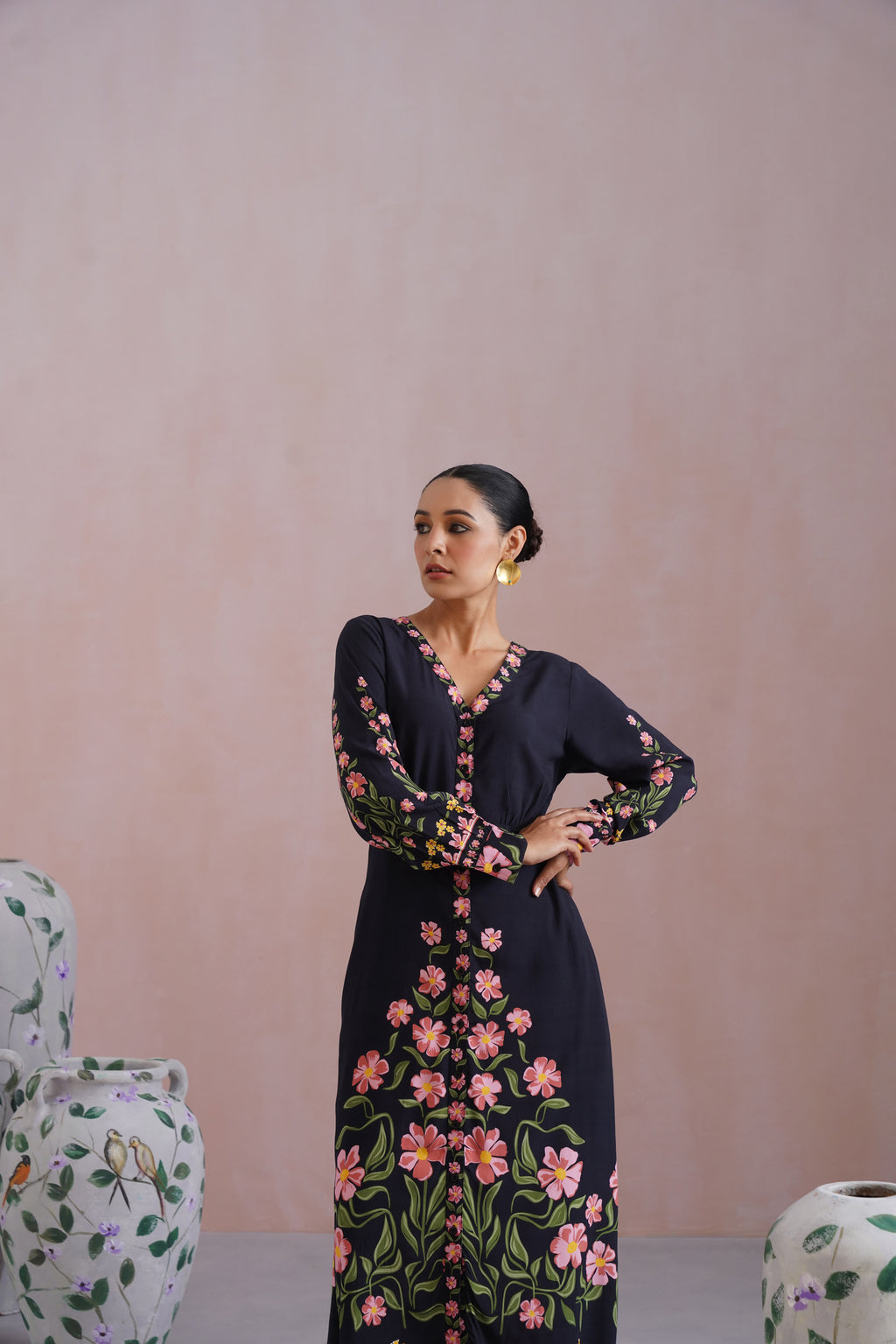 Black Floral Digital Printed Maxi Dress