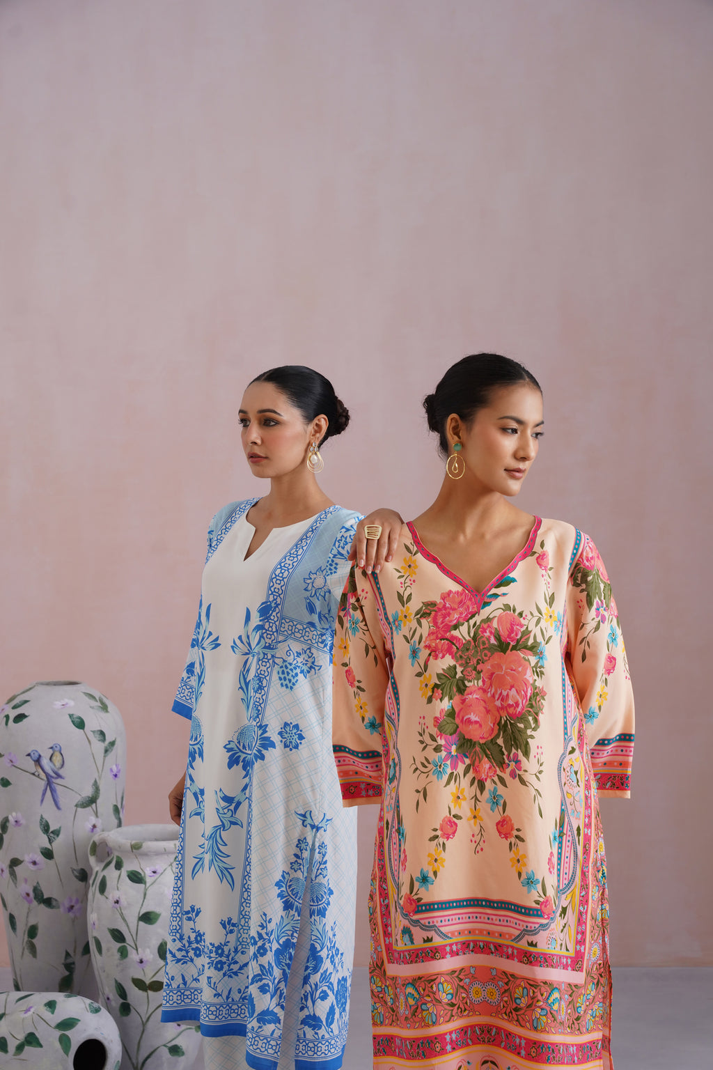 Blue & White Floral Digital Printed Kurta Set