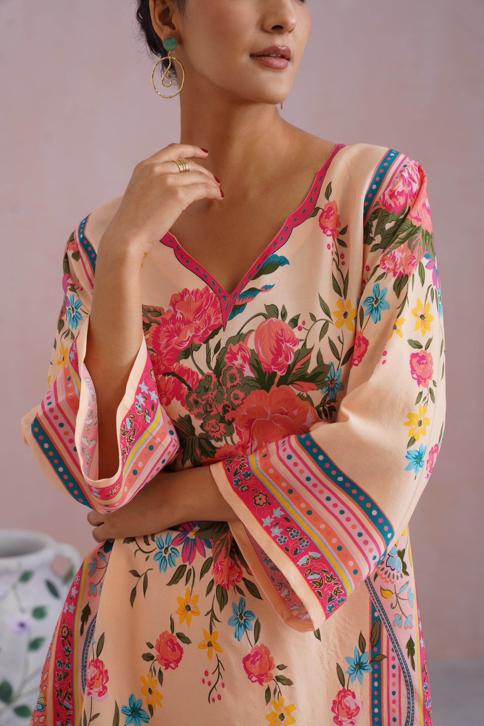 Peach Floral Digital Printed Kurta Set