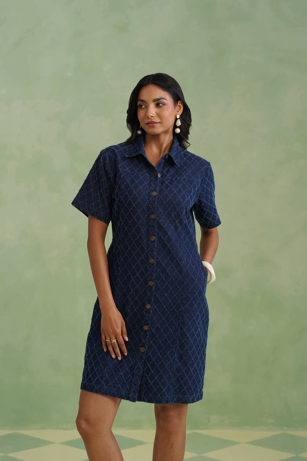 Indigo Denim Mini Shirt Dress Korah Stitch