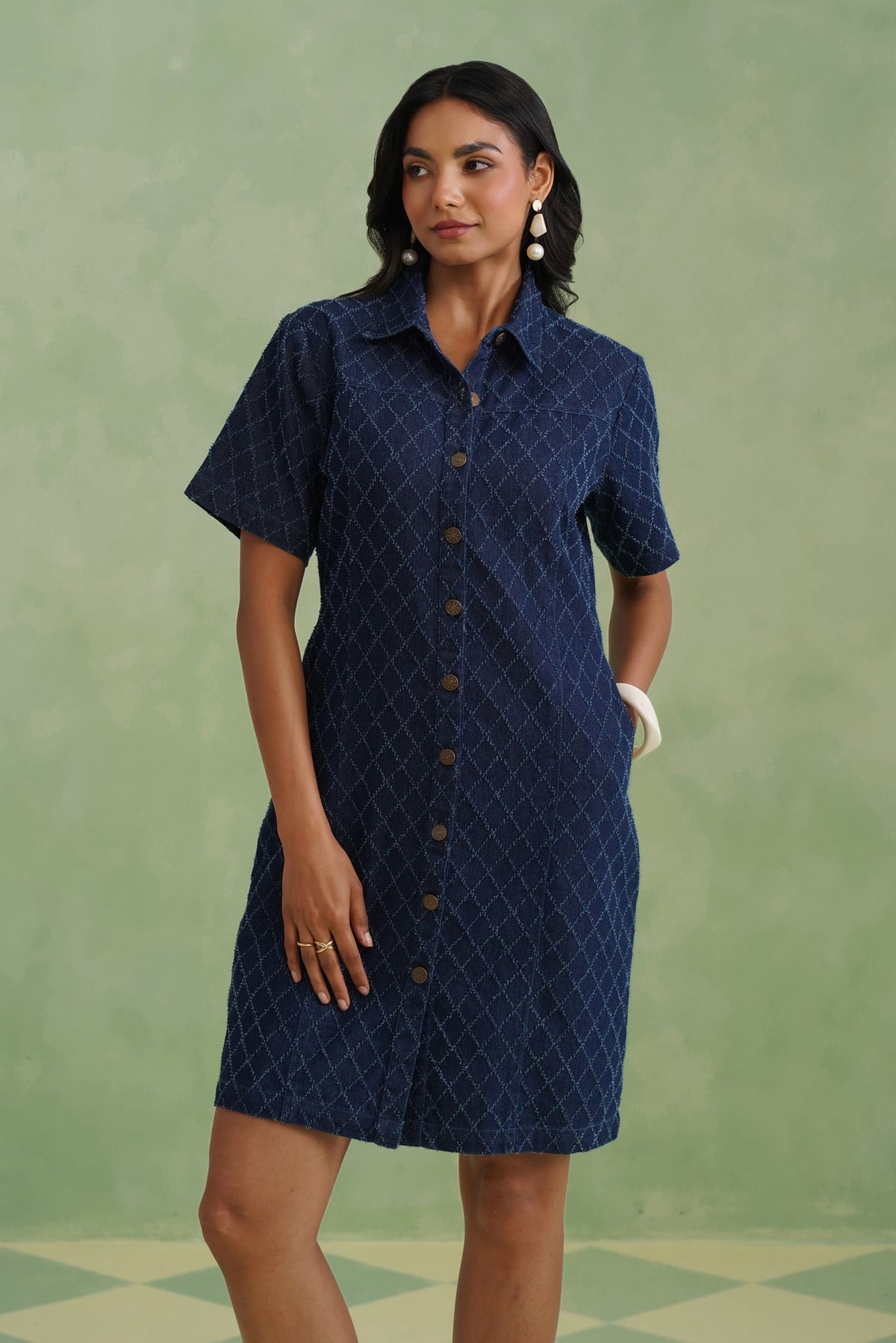Indigo Denim Mini Shirt Dress Korah Stitch