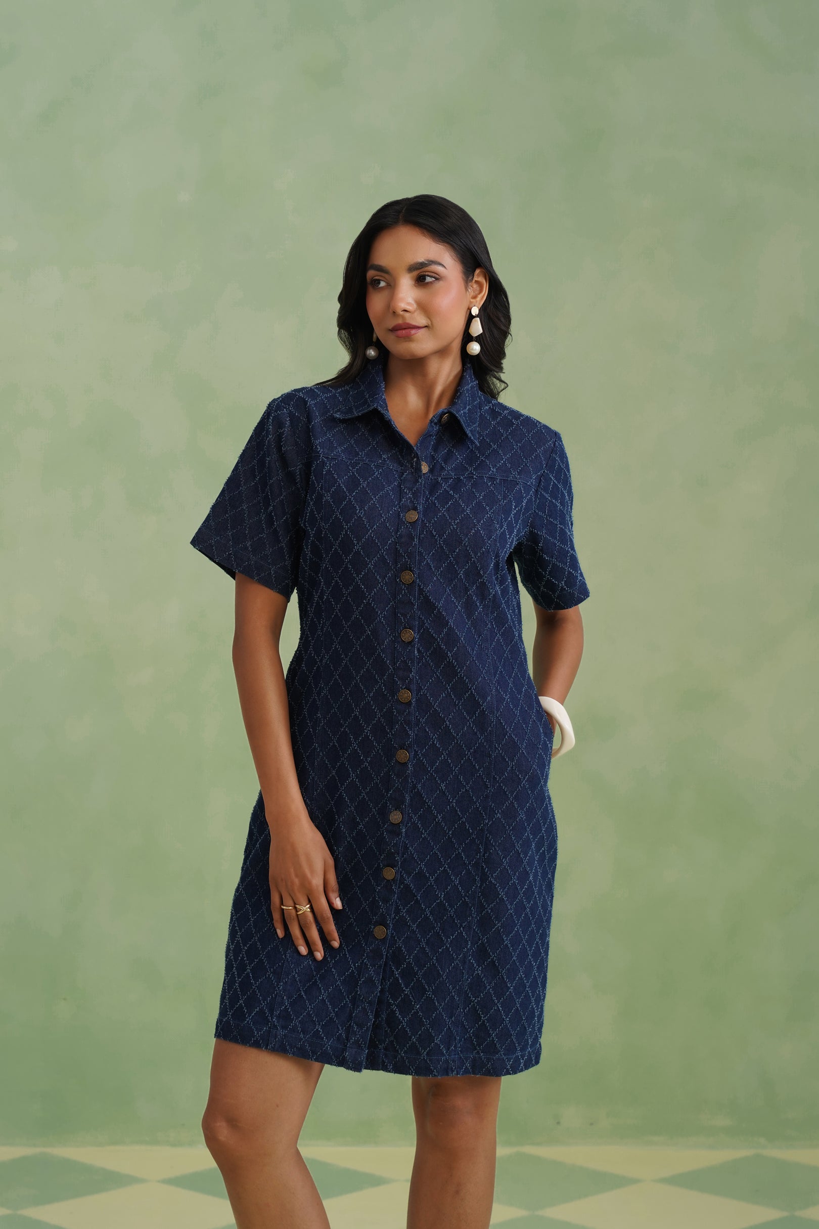 Indigo Denim Mini Shirt Dress Korah Stitch