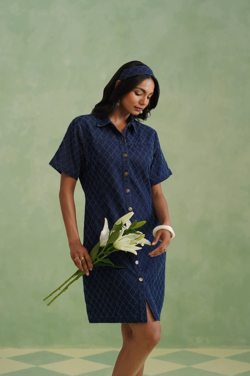 Indigo Denim Mini Shirt Dress Korah Stitch