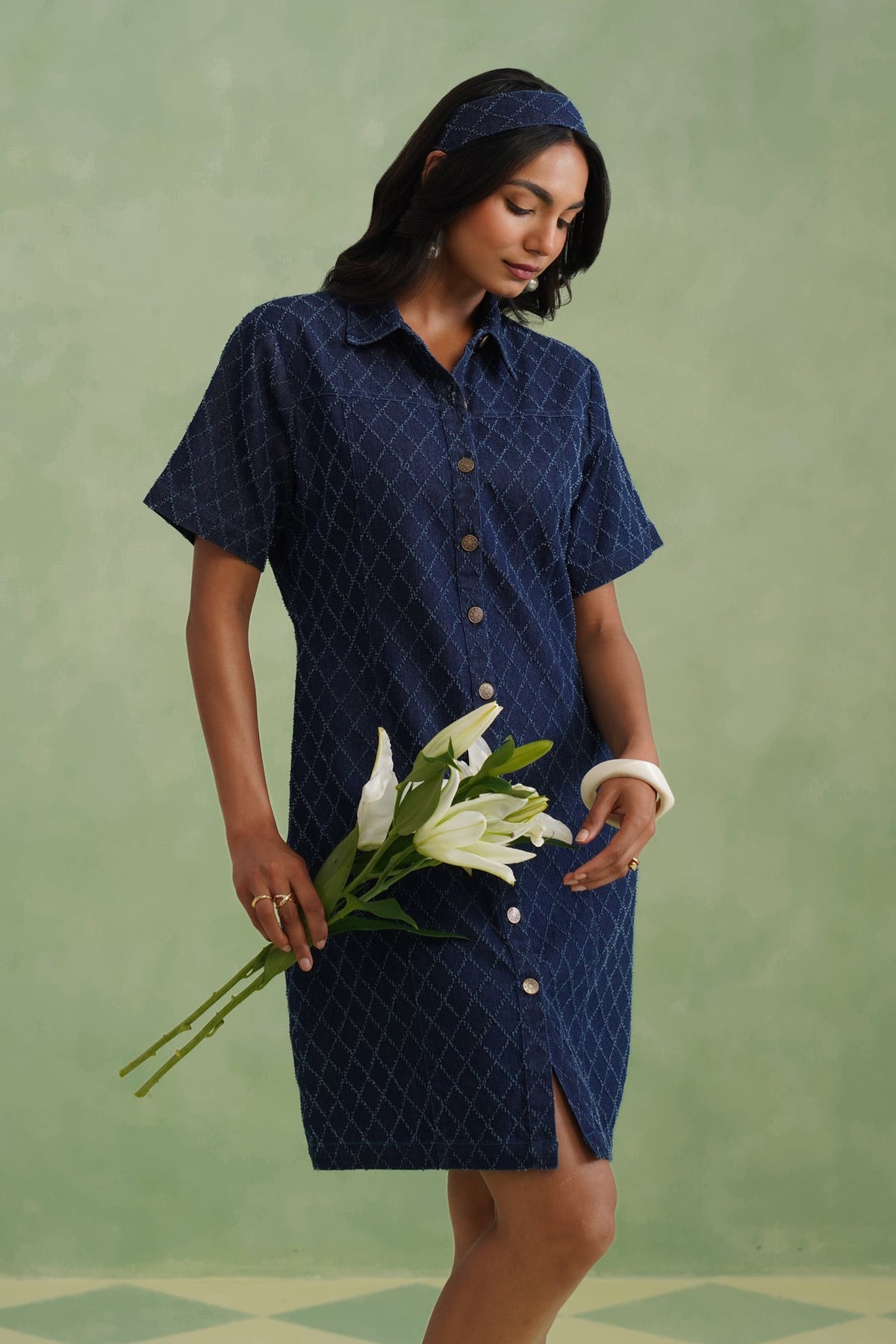 Indigo Denim Mini Shirt Dress Korah Stitch