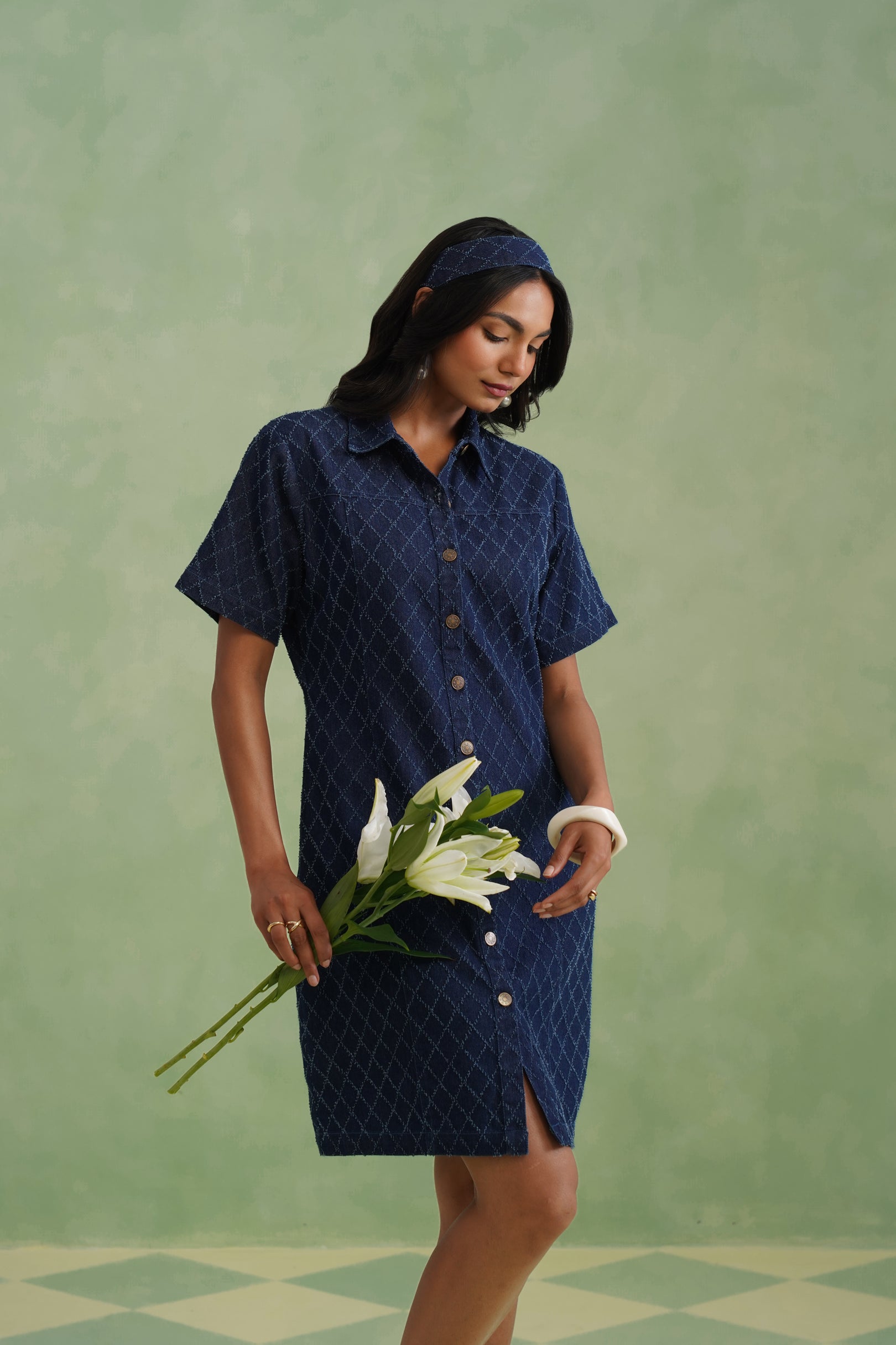 Indigo Denim Mini Shirt Dress Korah Stitch