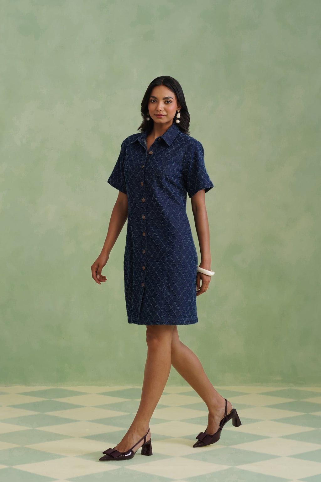 Indigo Denim Mini Shirt Dress Korah Stitch