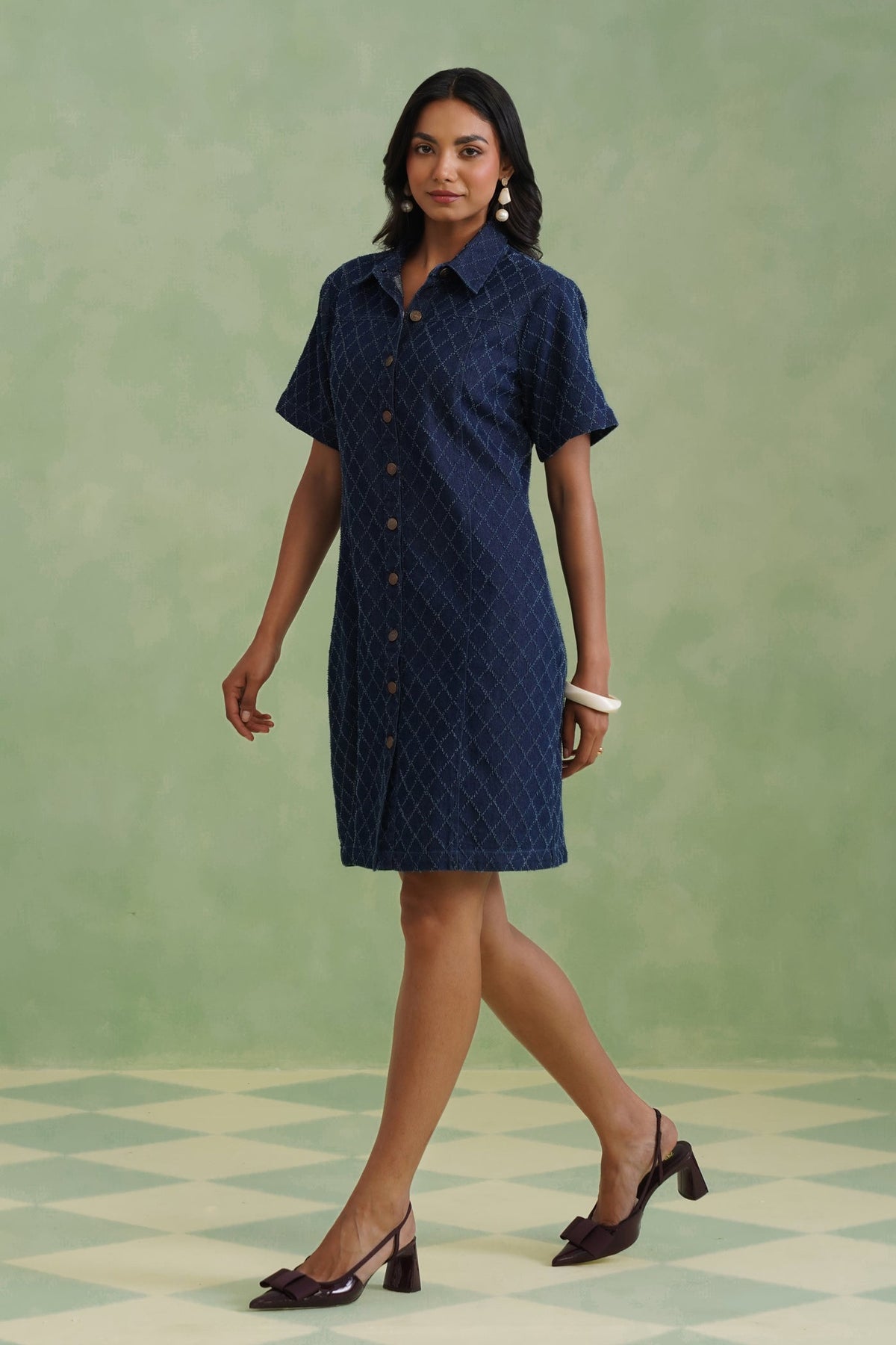 Indigo Denim Mini Shirt Dress Korah Stitch