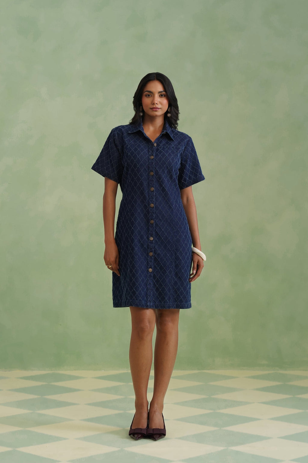 Indigo Denim Mini Shirt Dress Korah Stitch