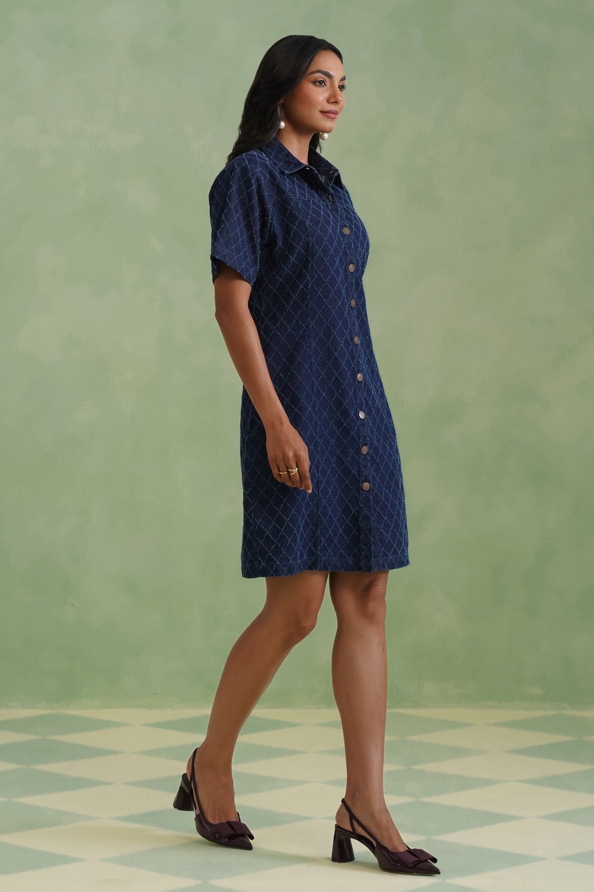 Indigo Denim Mini Shirt Dress Korah Stitch