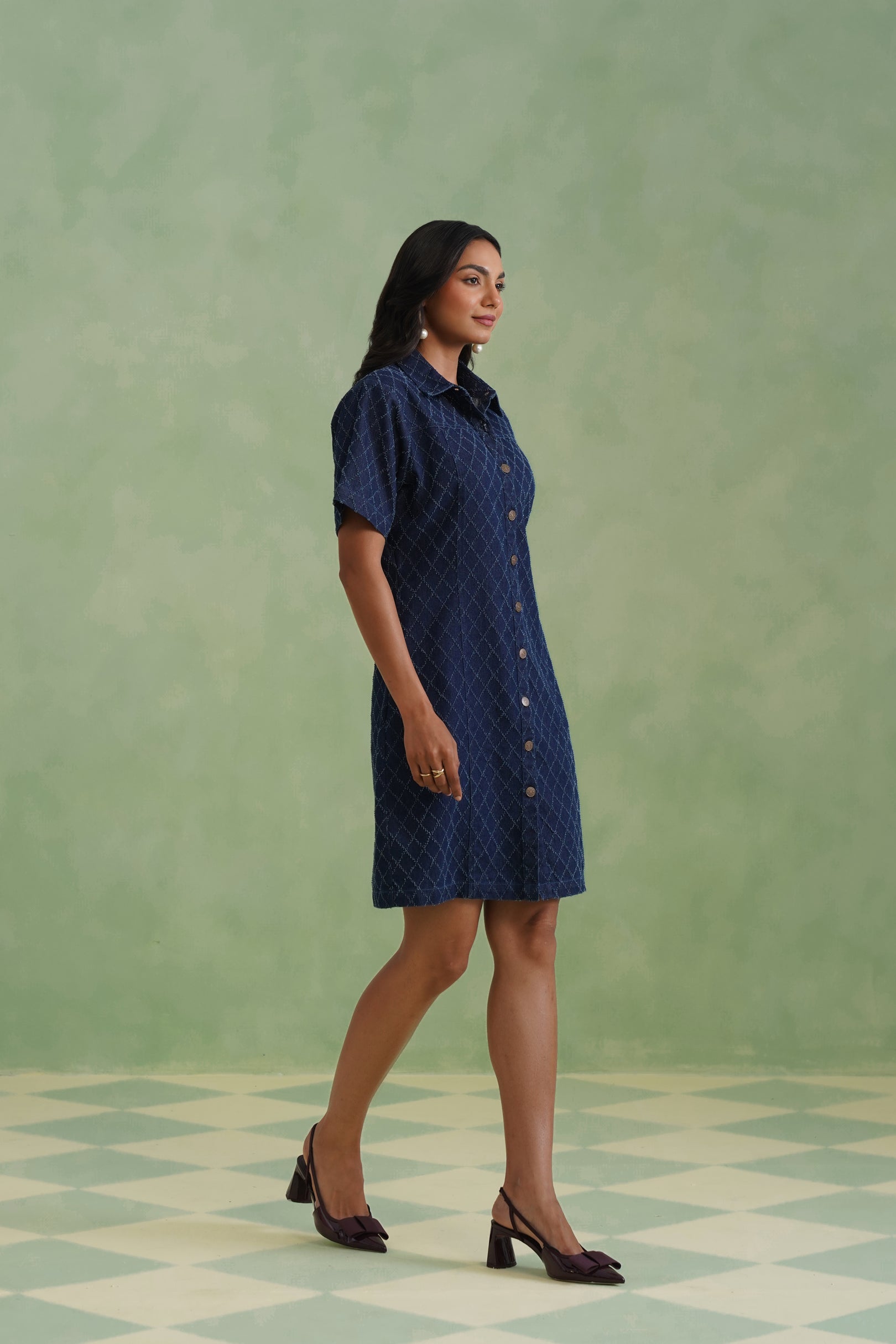 Indigo Denim Mini Shirt Dress Korah Stitch