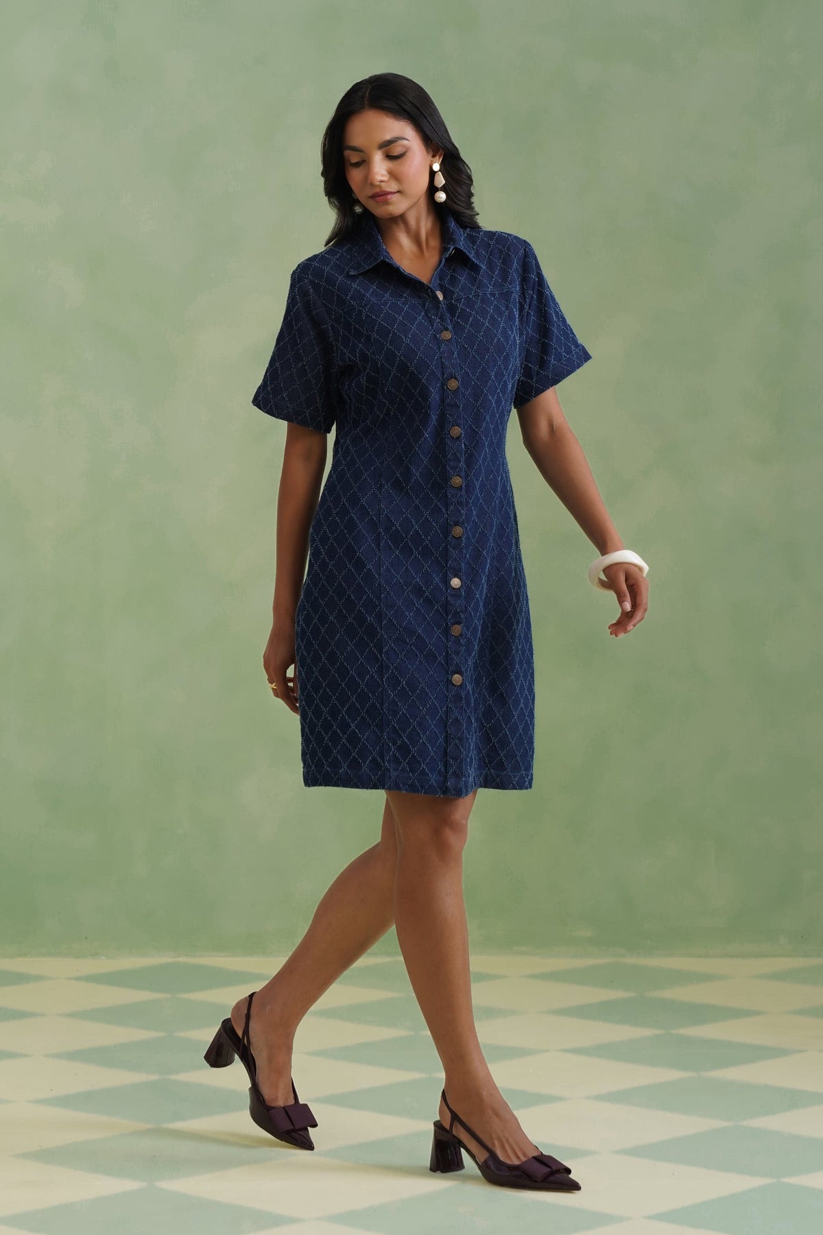 Indigo Denim Mini Shirt Dress Korah Stitch