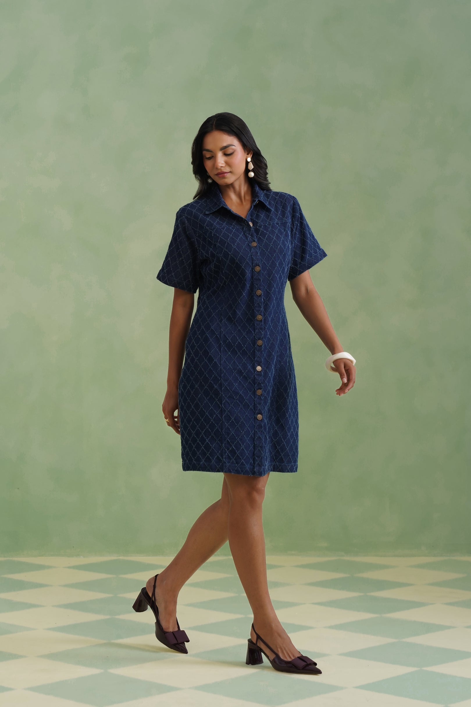 Indigo Denim Mini Shirt Dress Korah Stitch