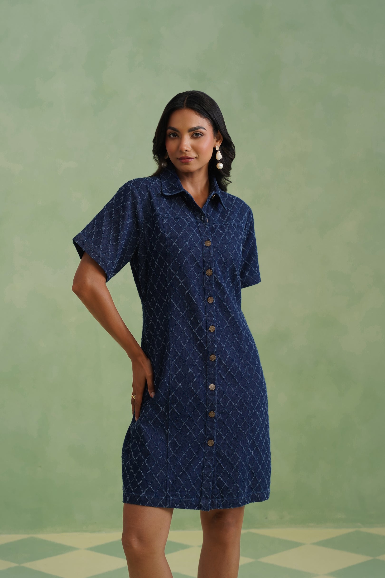 Indigo Denim Mini Shirt Dress Korah Stitch