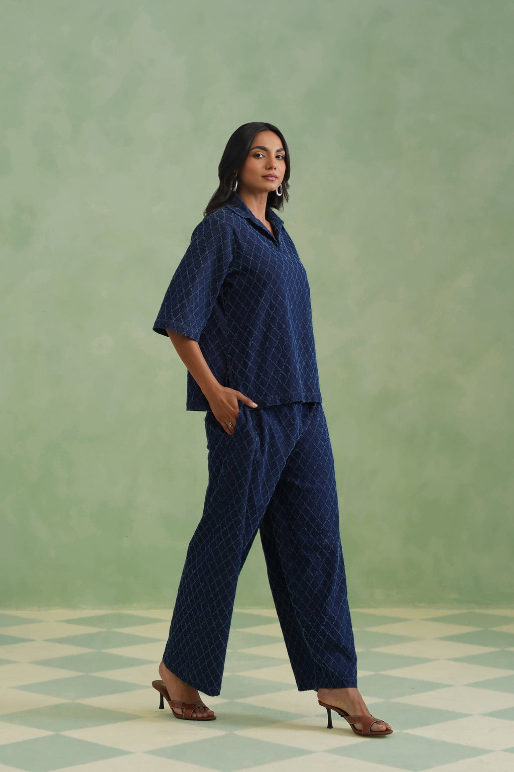 Indigo Denim Textured Co-ord Set Korah Stitch