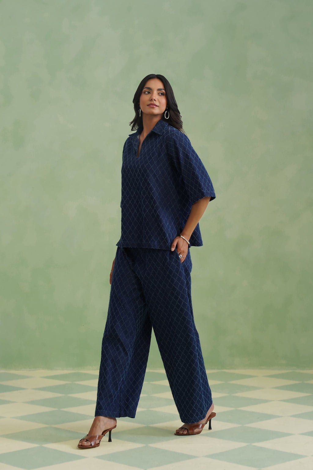 Indigo Denim Textured Co-ord Set Korah Stitch
