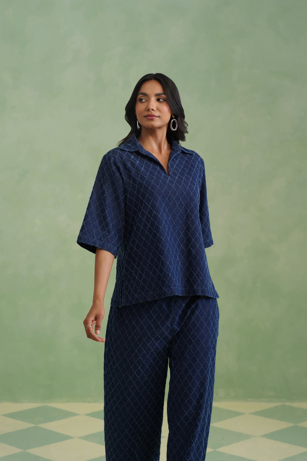 Indigo Denim Textured Co-ord Set Korah Stitch