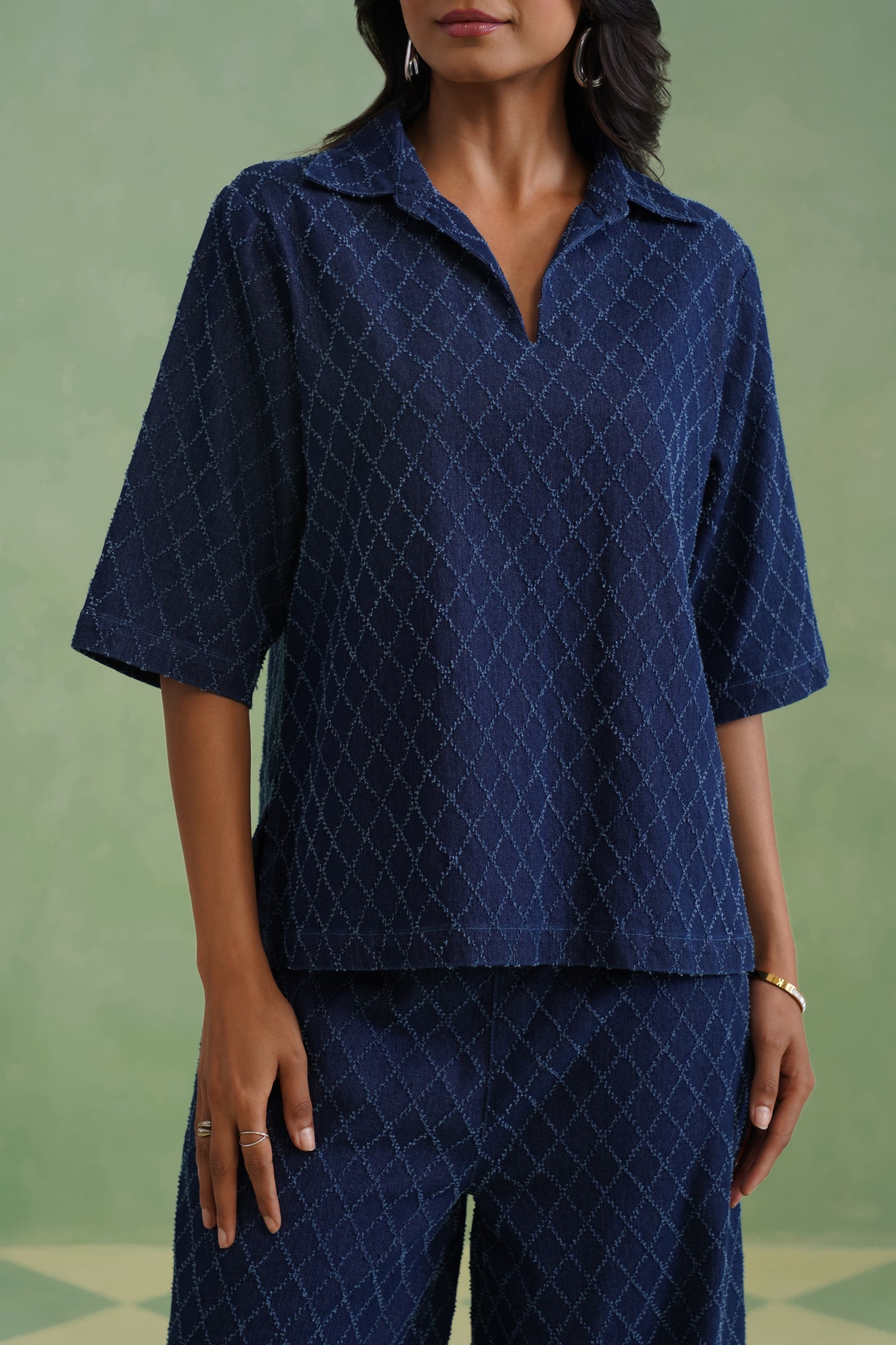 Indigo Denim Textured Co-ord Set Korah Stitch