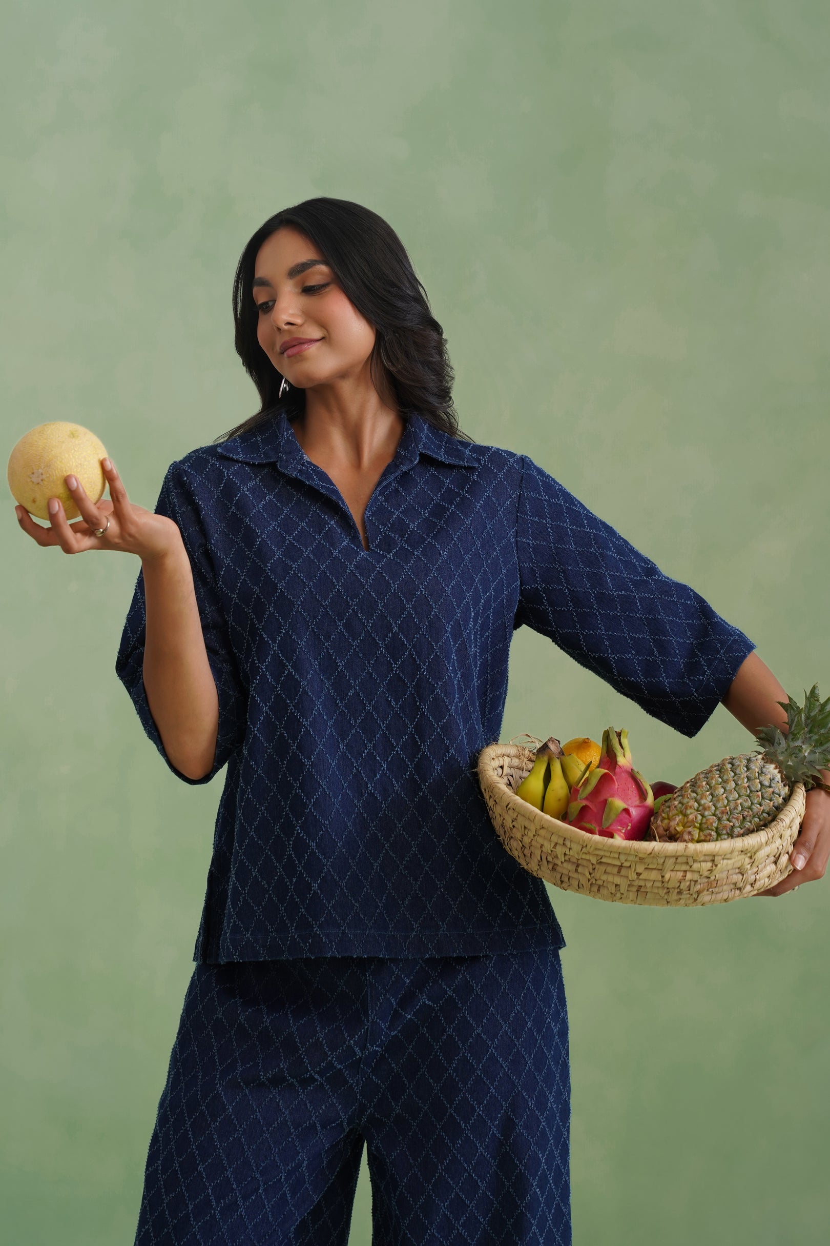 Indigo Denim Textured Co-ord Set Korah Stitch