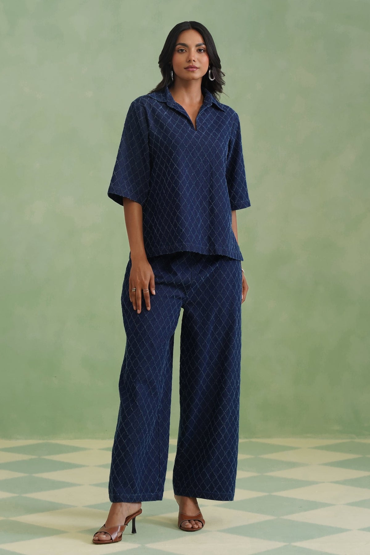 Indigo Denim Textured Co-ord Set Korah Stitch