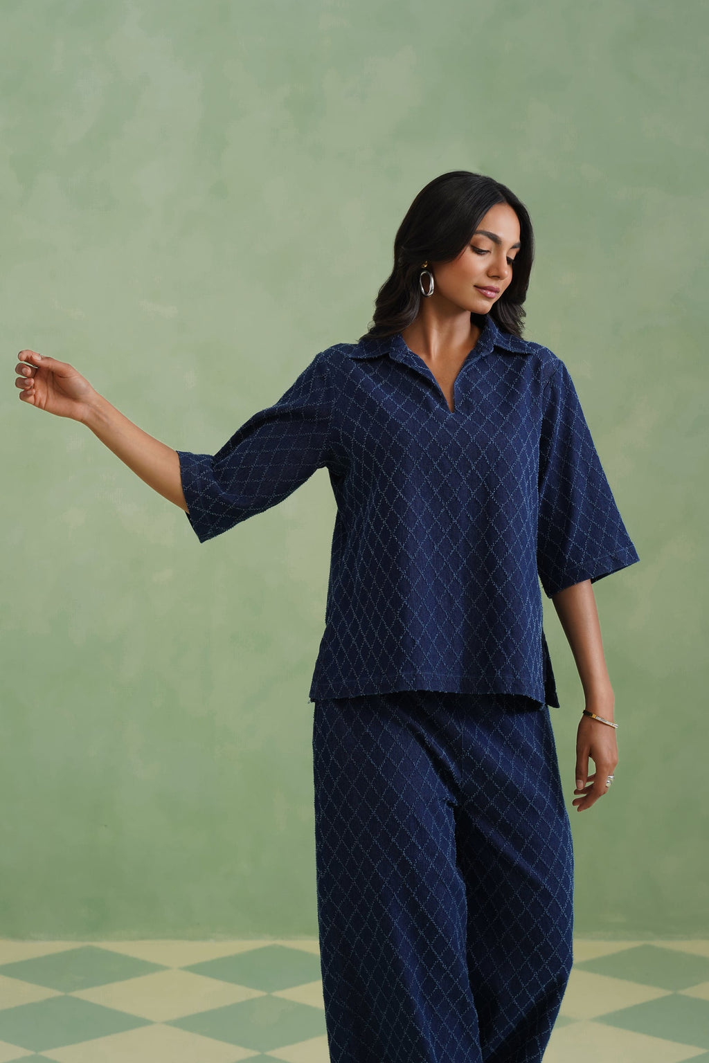 Indigo Denim Textured Co-ord Set Korah Stitch