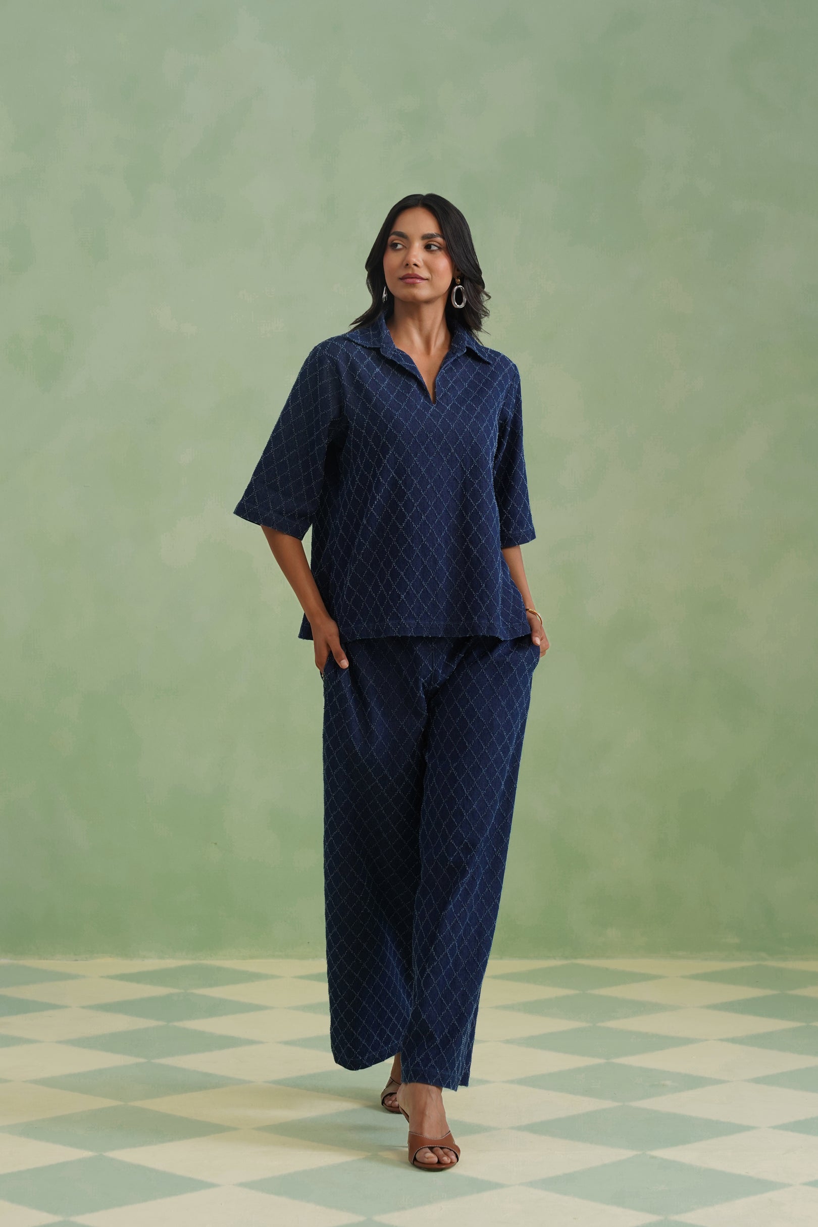 Indigo Denim Textured Co-ord Set Korah Stitch