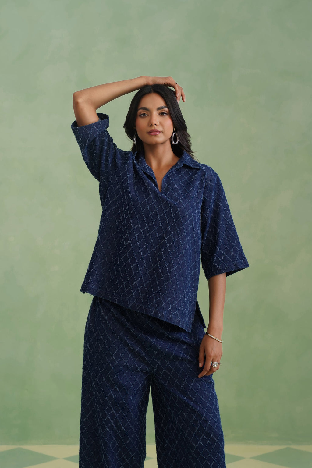 Indigo Denim Textured Co-ord Set Korah Stitch