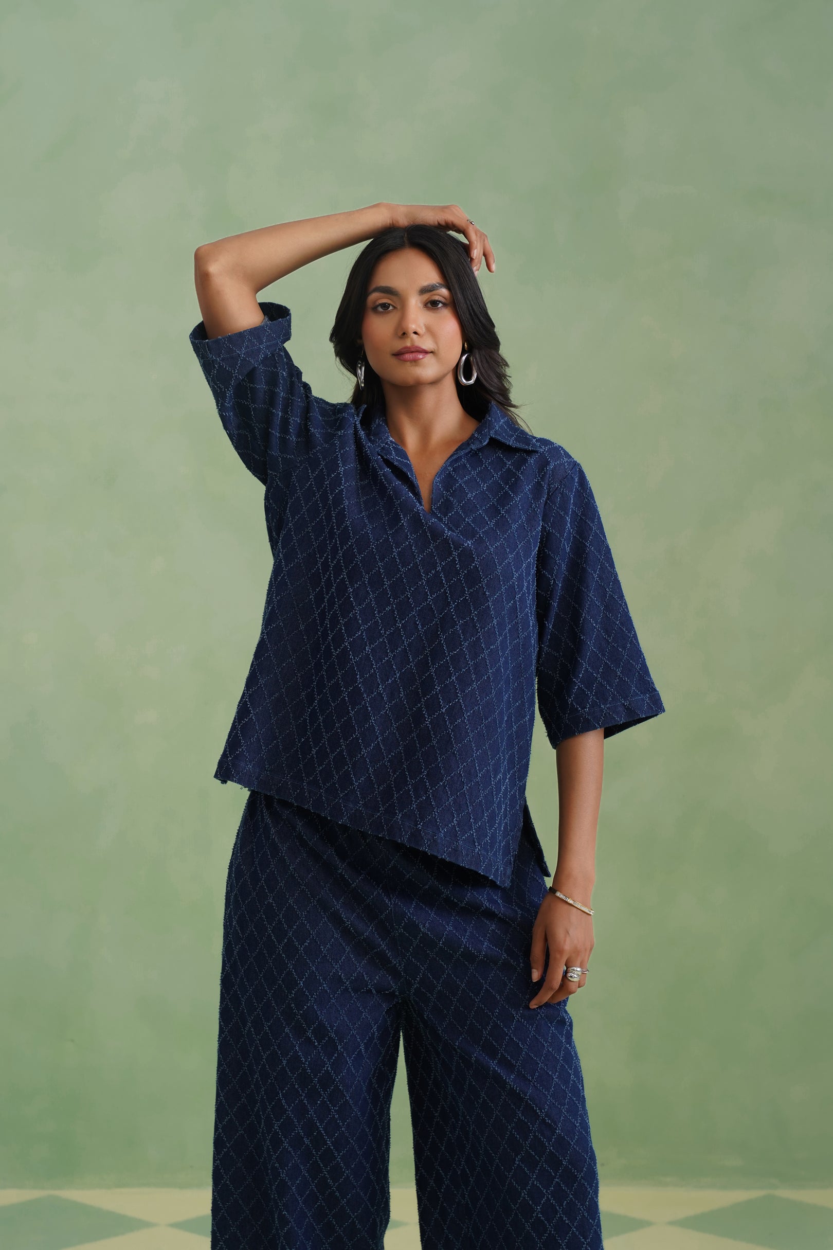 Indigo Denim Textured Co-ord Set Korah Stitch