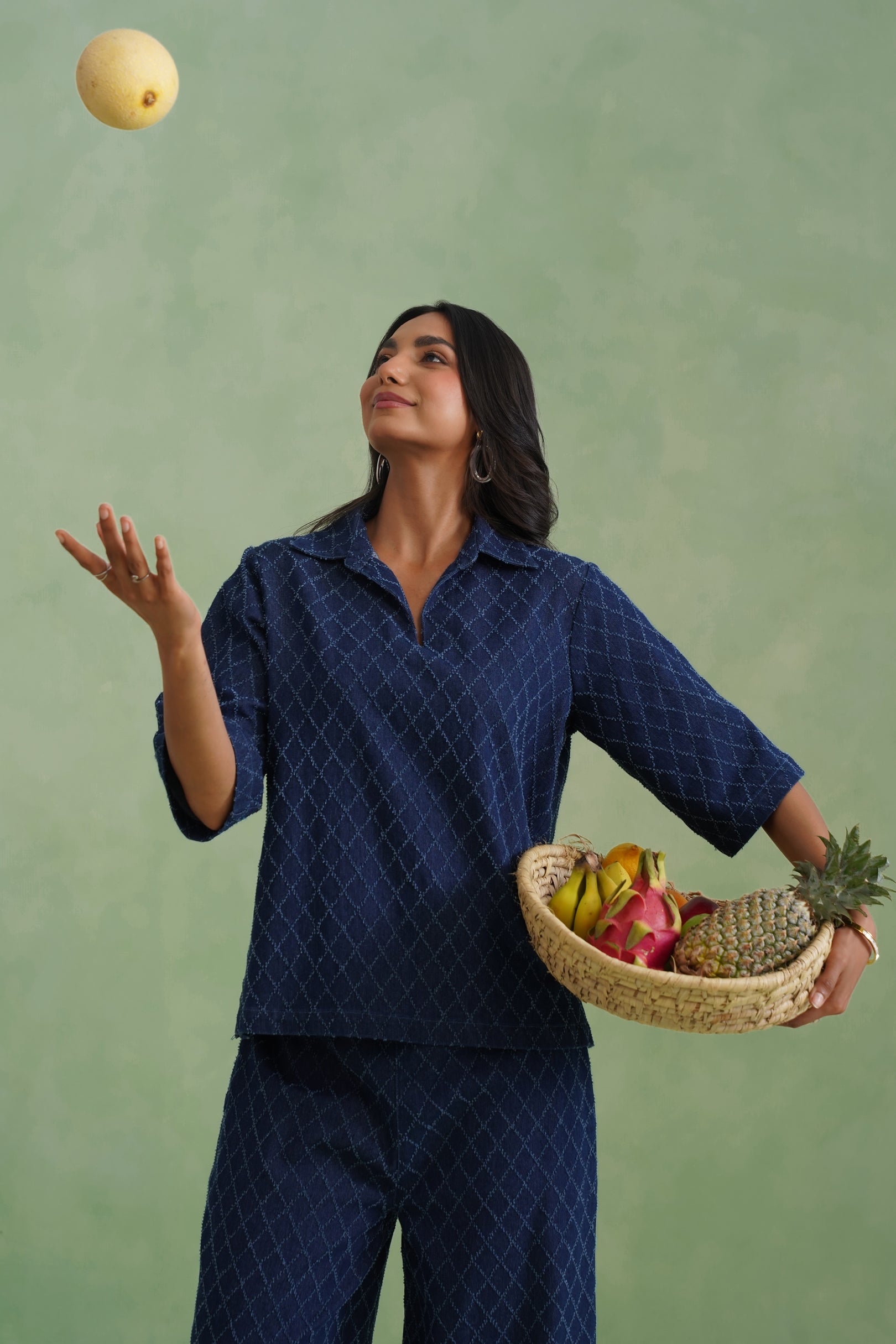 Indigo Denim Textured Co-ord Set Korah Stitch