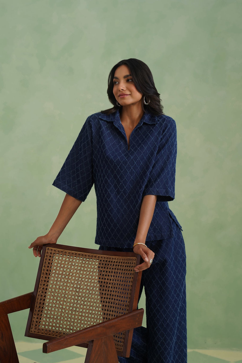 Indigo Denim Textured Co-ord Set Korah Stitch