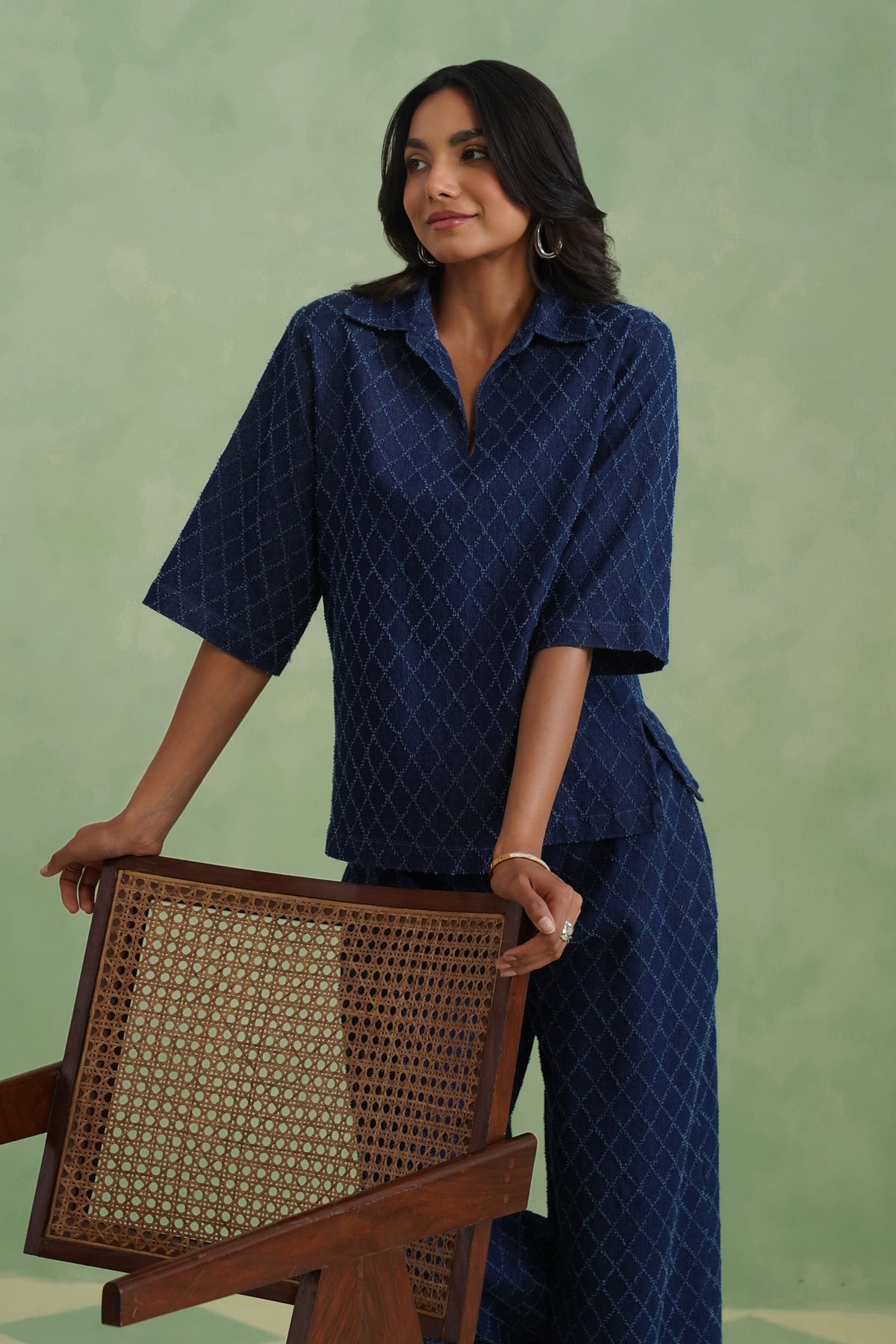 Indigo Denim Textured Co-ord Set Korah Stitch