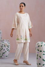 Ivory Floral Cross Stitched Embroidered Kurta Set Korah Stitch
