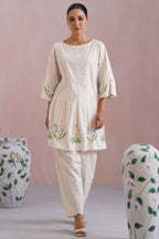 Ivory Floral Cross Stitched Embroidered Kurta Set Korah Stitch
