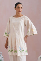 Ivory Floral Cross Stitched Embroidered Kurta Set Korah Stitch