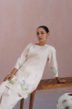 Ivory Floral Cross Stitched Embroidered Kurta Set Korah Stitch