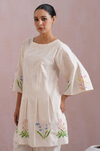 Ivory Floral Cross Stitched Embroidered Kurta Set Korah Stitch