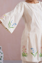 Ivory Floral Cross Stitched Embroidered Kurta Set Korah Stitch