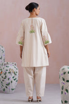 Ivory Floral Cross Stitched Embroidered Kurta Set Korah Stitch