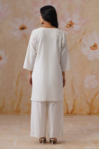 Leeza in White Embroidered Kurta Set With Lace Detailing Korah Stitch