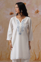 Leeza in White Embroidered Kurta Set With Lace Detailing Korah Stitch