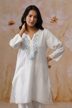 Leeza in White Embroidered Kurta Set With Lace Detailing Korah Stitch