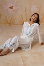 Leeza in White Embroidered Kurta Set With Lace Detailing Korah Stitch