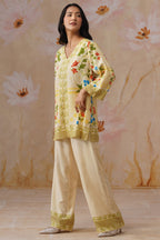 Leeza in Yellow Botanical Digital Placement Printed Co-Ord Set Korah Stitch